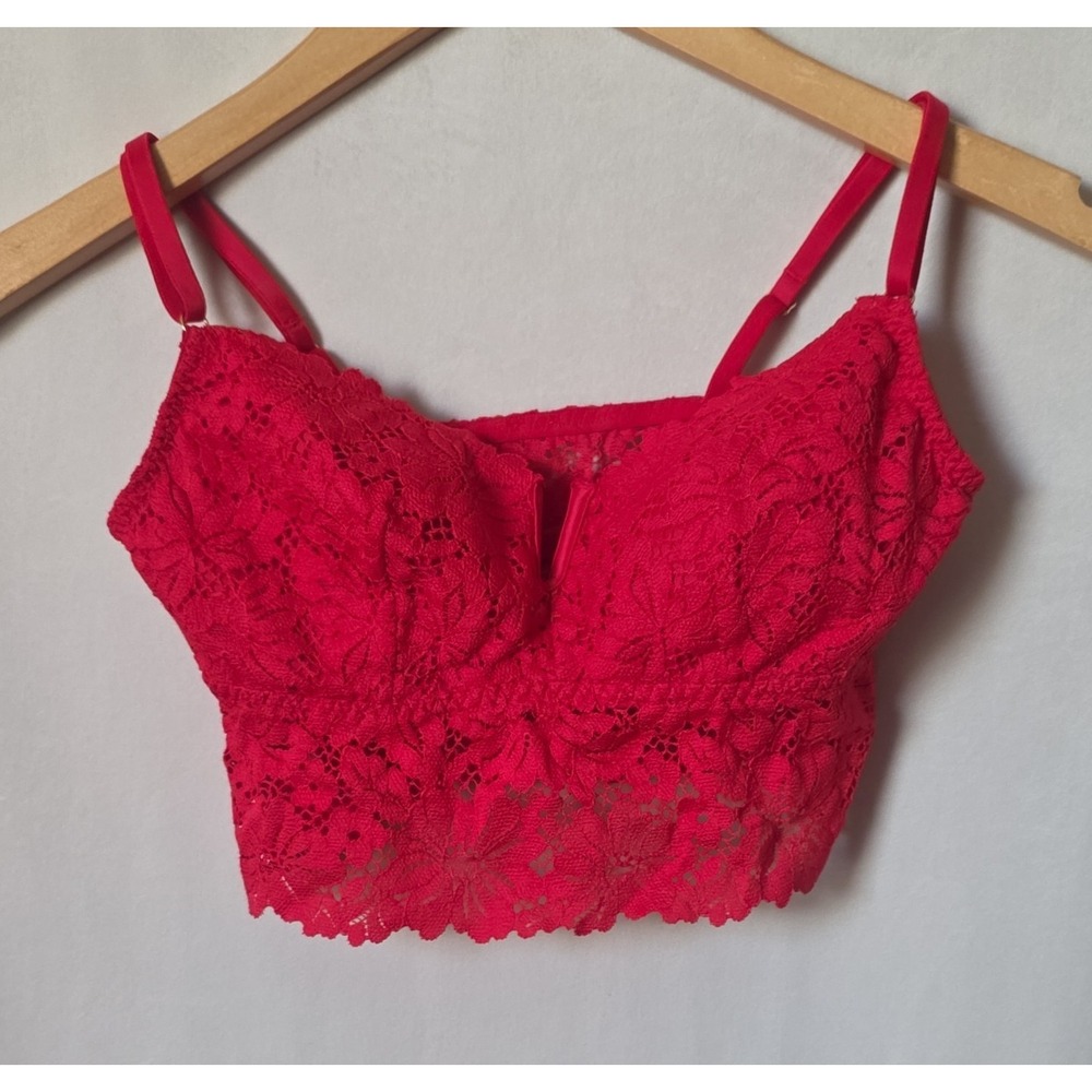 Victoria's Secret PINK Red Floral Lace Wireless Bralette Bra S/P Pullover Adj